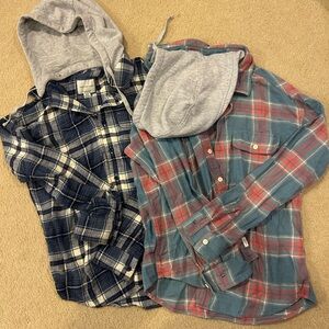 American Eagle Outfitters Blue and Red Plaid Hoodies